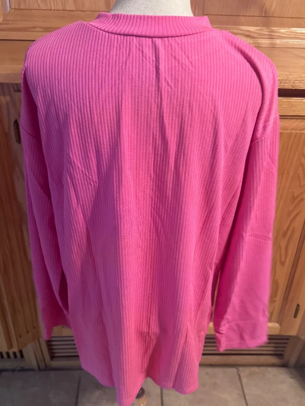 Women's Pink Ribbed Large Long Sleeve Zip Up Sweater With Pockets Classic Casual